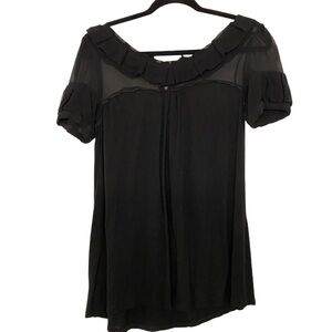 Mystree Sheer ruffled accent Black Rayon and Silk A-Line Women’s top size M (10)
